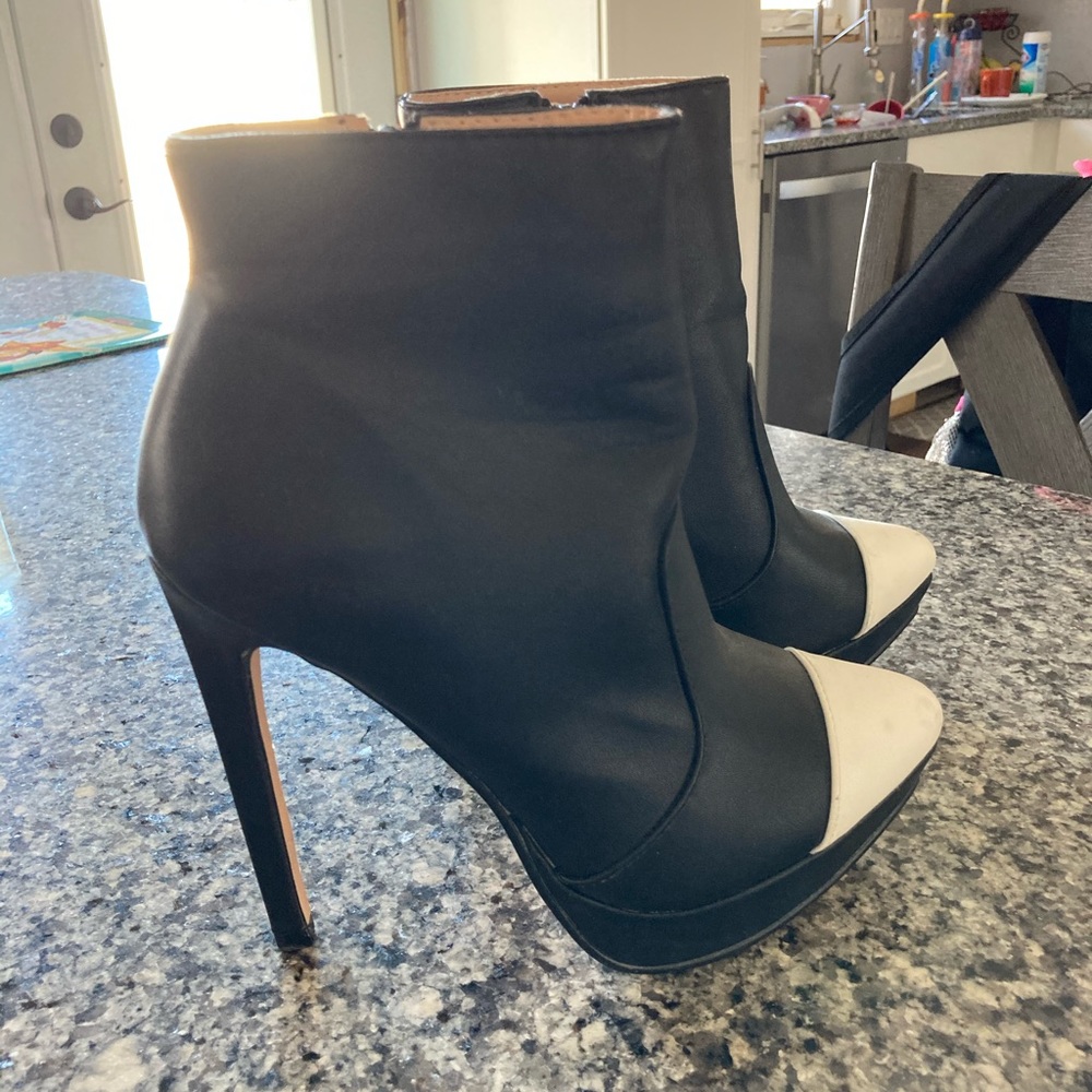 Black and white ankle booties